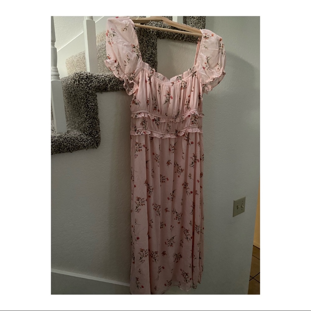 Pink Midi Floral Cottagecore Dress
